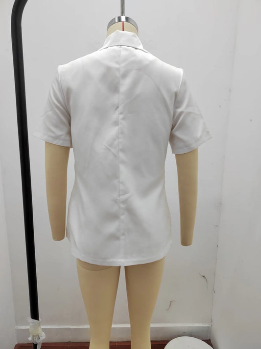 Summer women's temperament, fashionable and loose fitting small suit, European and American solid color suit collar, short sleev