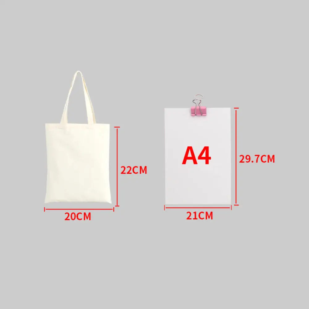 ISKYBOB Large Capacity Canvas Shoulder Bag Handbag Folding Eco Cotton Tote Bags Reusable DIY Painted Shopping Bag Grocery Bag A-Beige-20x22cm