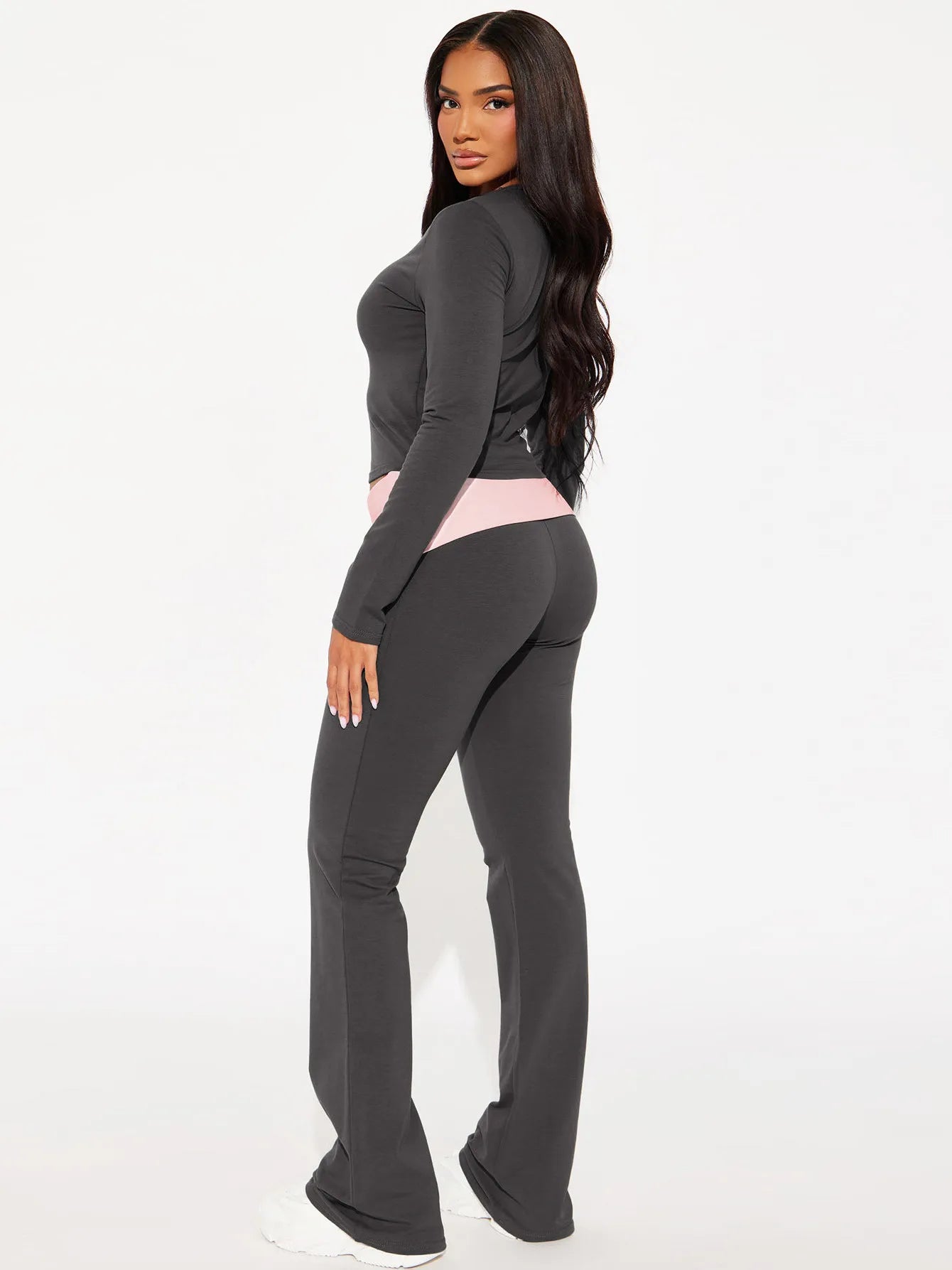 Dulzura Women’S Sexy Casual 2 Piece Pants Set Long Sleeve Letter Print Bodycon Crop Top And Flare Pants Matching Set Streetwear