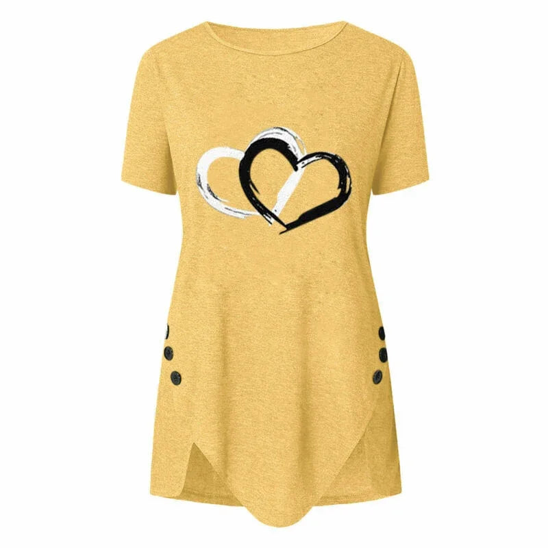 Women's Short-sleeve Heart Printed T-shirt Summer Casual Loose Long Top Tee Shirt Clothing Fashion T Shirt Streewear Oversized