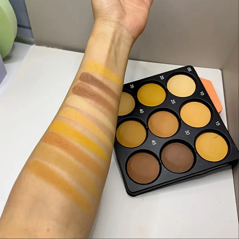 Dark Skin Tone 9-in-1 Face Palette Waterproof Concealer 9 Shades Contour Bronzer Wheat Makeup Palette for Women