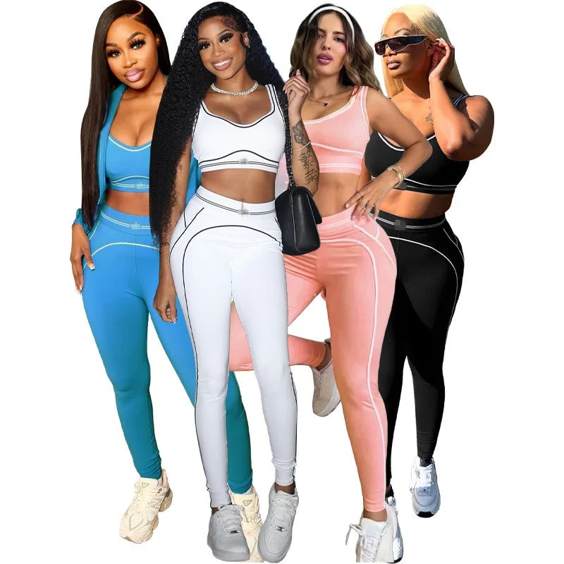 Fitness Women 2 Piece Set Sleeveless Tank Top Skinny Jogging Pants Matching Set 2025 Summer Popular Streetwear Sporty Tracksuits