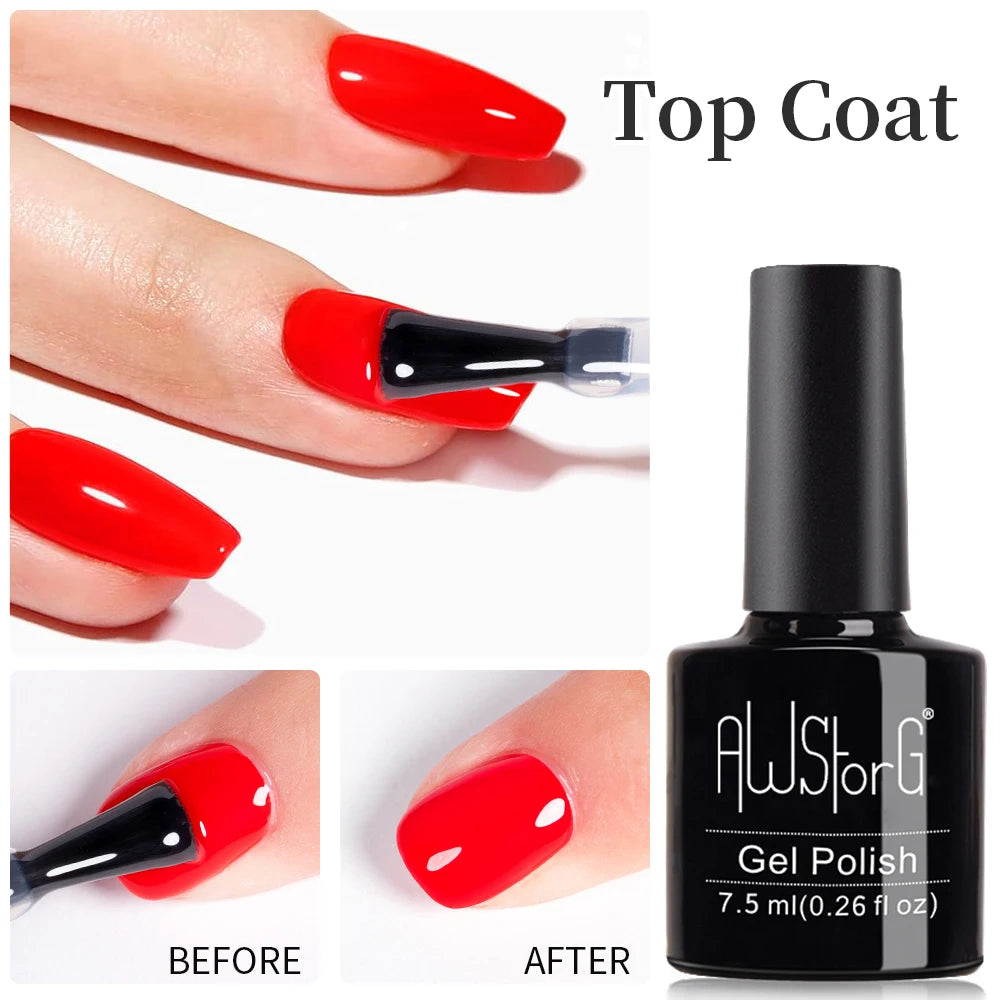 AWStorG15ml 2 IN 1 Crystal Top Coat Transparent Soak Off UV LED Nails Art Manicure Gel Nail Polish Varnishes Primer Function Gel top coat