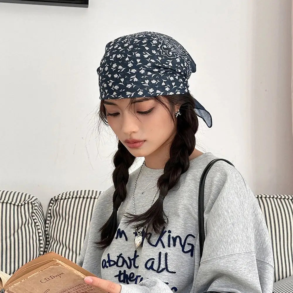 Fashion 58x58cm Hair Scarf Soft Breathable Headband Vintage All-match Silk Scarf