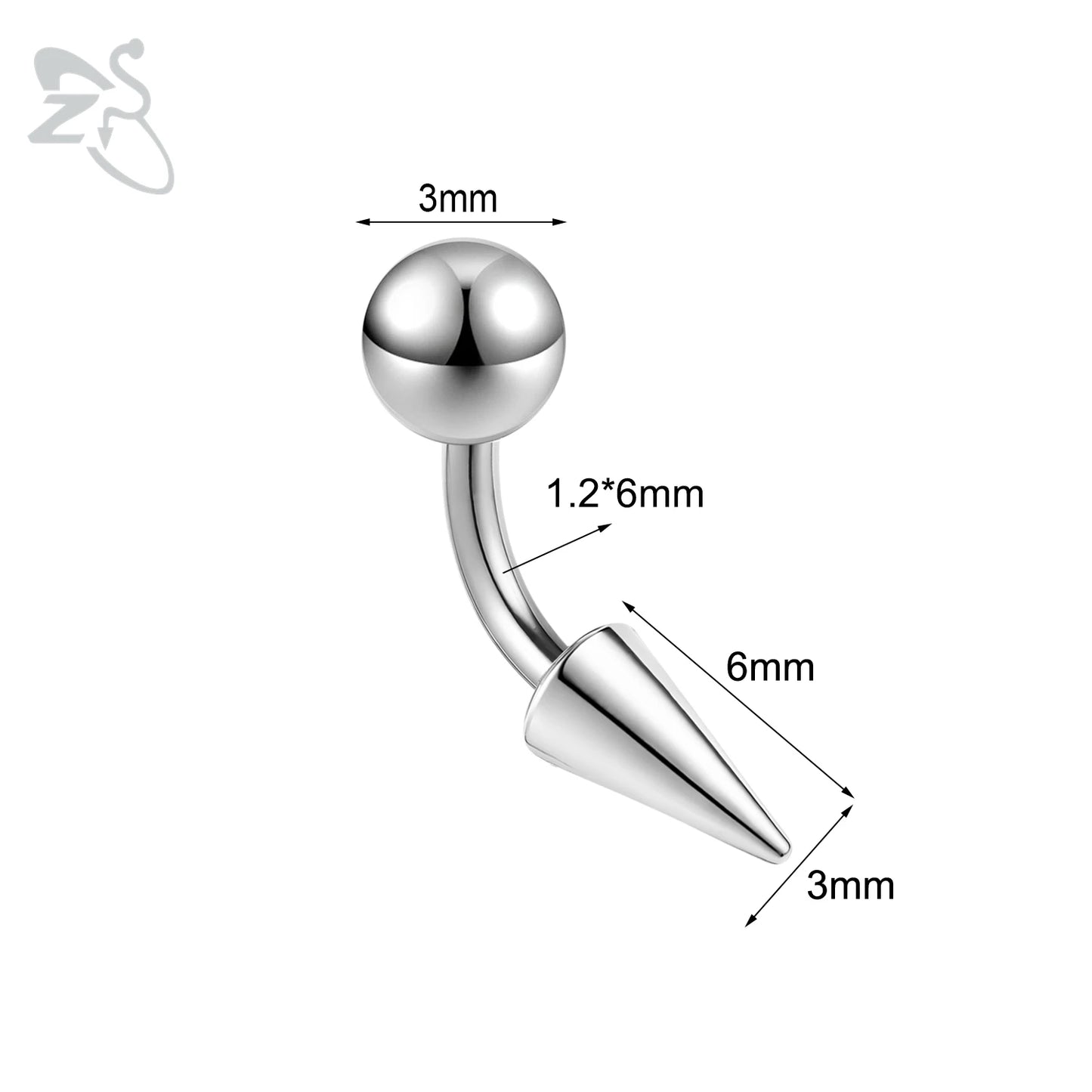 ZS 1 PC 16G Stainelss Steel Eyebrow Ring For Men Women Long Spike Curved Nose Bridge Piercing 3 Colors Cone Lip Labret Piercings Style 3 6X3X6MM