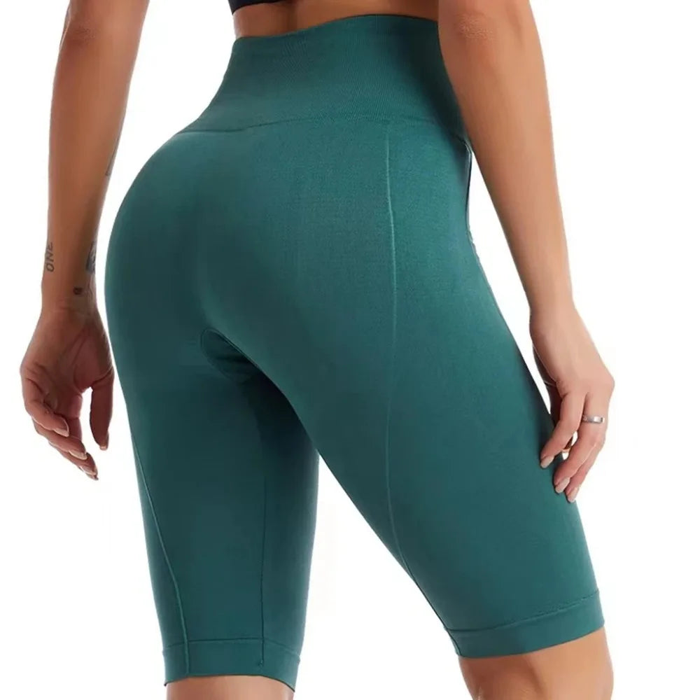 High Waist Sports Biker Shorts Women Naked Feeling Workout Push Up Leggings Tummy Control Yoga Running Fitness Gym Slim Pants 40-65kg Green