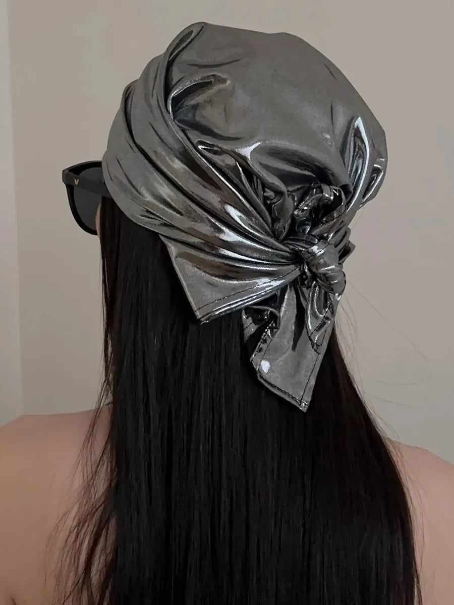 Y2K Punk Bandana Scarf for Women Fashion Square Headwear Bling Silver Head Scarf Hair Accessories Bandanas for Girls Women