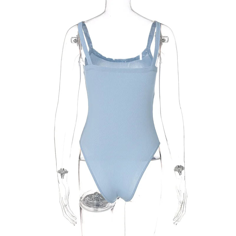Strap Solid Bodycon Sexy Body Casual Basic White Summer Bodysuit Women Tops Sleeveless Sheer Bodysuits Jumpsuit Slim