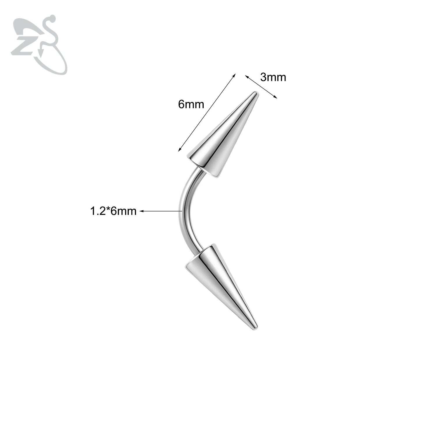 ZS 1 PC 16G Stainelss Steel Eyebrow Ring For Men Women Long Spike Curved Nose Bridge Piercing 3 Colors Cone Lip Labret Piercings Style 2 6X3X6MM