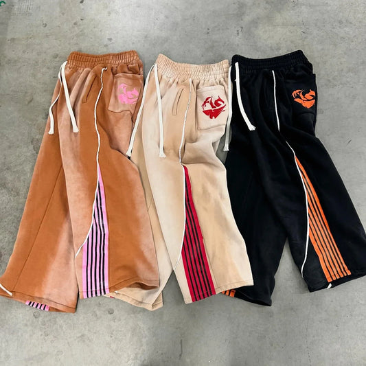 Fashion Stripes Pants American Retro Hip Hop Men Women Jogger Drawstring Sweatpants Oversize Cargo Harajuku Couple Sweatpants
