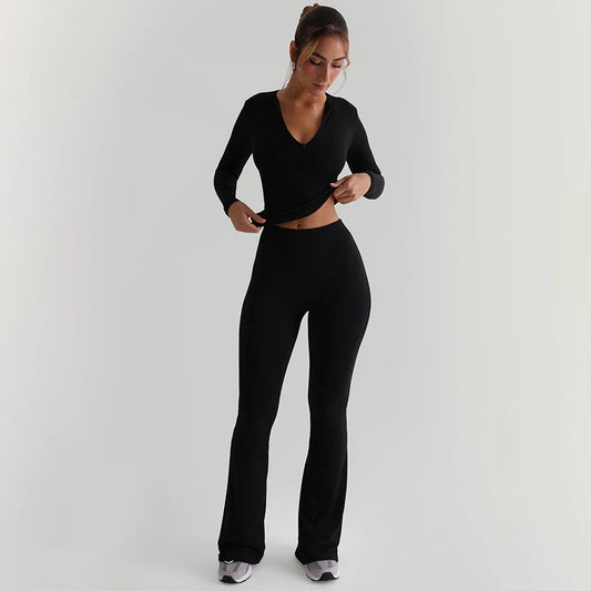 CUTENOVA Women's Slim Solid color Micro Flare Casual Pants basic Fashion Sexy Sports Jogging Trousers Chic Floor Length Bottoms