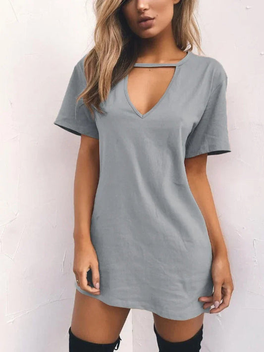 Sexy Elegant Dress Wrap Deep V Neck Cut Out Loose Dress Women Solid Color Short Sleeve Mini Dress Club Party Vestidos Badiee Stylez