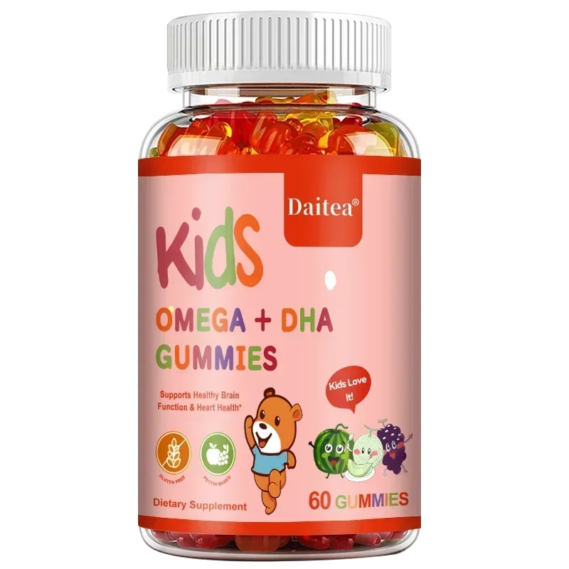 Children's Intelligence Supplement Gummies, Containing Vitamin D, OMEGA + Calcium, Support Attention, Memory, Brain Health 60 Count-1 bottle
