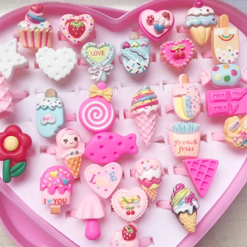 10pcs/lot Children's Cartoon Rings Candy Flower Animal Bow Shape Ring Set Mix Finger Jewellery Rings Kid Girls Toys Anillo 04