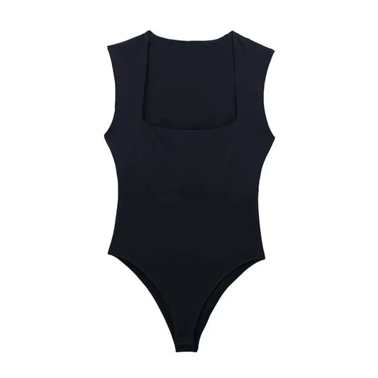 MUJER 2025 Black Woman Body Square Neck Sleeveless Bodysuit Women Blue White Sexy Tight Bodysuit Lingerie Bodycon Summer Tops