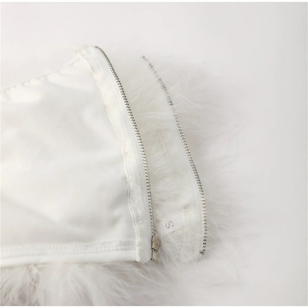WESAYNB Wholesale Clothing Summer y2k Clothes Sexy Corset Tops Feather Strapless White Crop Tops Women 2022 Backless Design Top