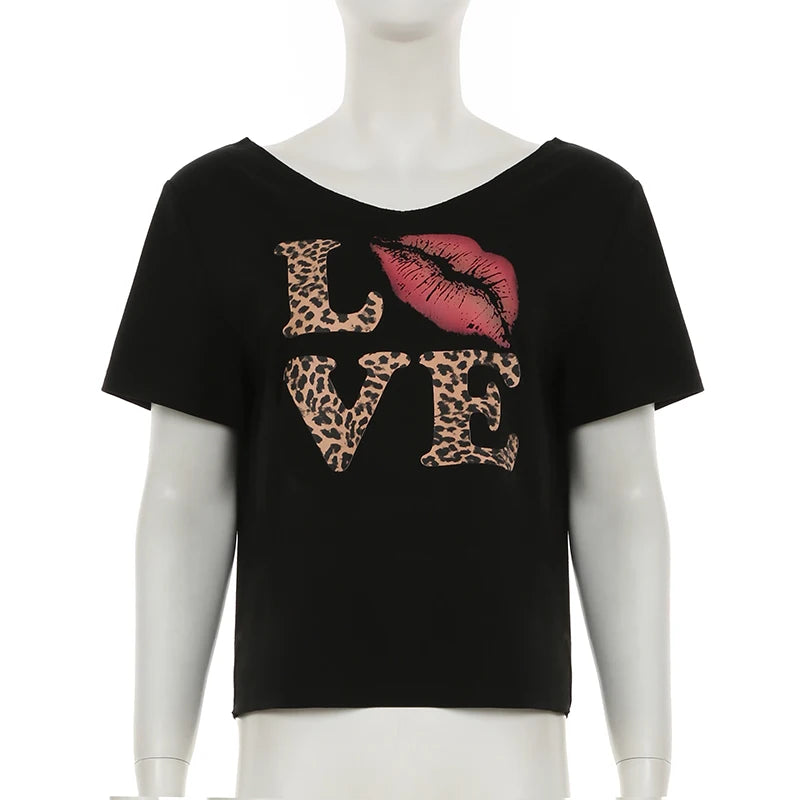 Cuteandpsycho Casual Sexy Crewneck Cropped Tops Slim Streetwear Summer Elastic Vintage Tees Short Sleeved Y2k Punk Clothings