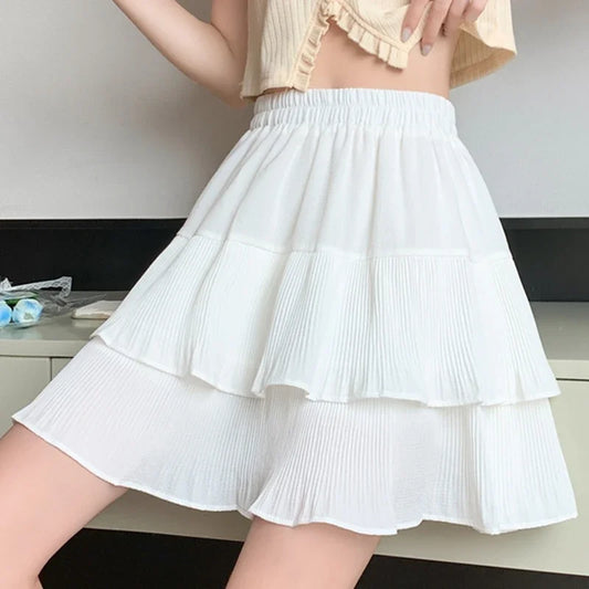 Casual Summer Ball Gown Pleated Skirts Women 2024 Korean Fashion Clothing Faldas Largas High Waist Black White A Line Mini Skirt