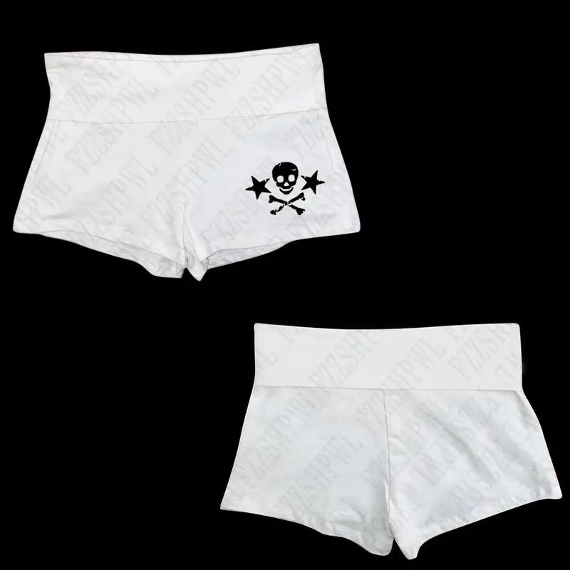 Y2k Shorts Skull Print Streetwear Gothic Graphic Camis Summer Vintage Hip Hop Sleeveless EGirl Dark Punk Sexy Harajuku Crop Top Bai 2