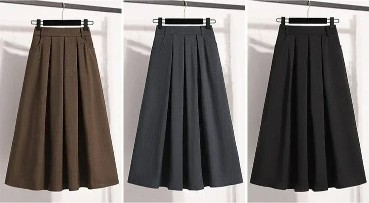 2025 Solid Color Versatile Medium Length Skirt Pleated Plus Size A-Line Maxi Gown Cover Hip Spring Summer New Half-length Skirt