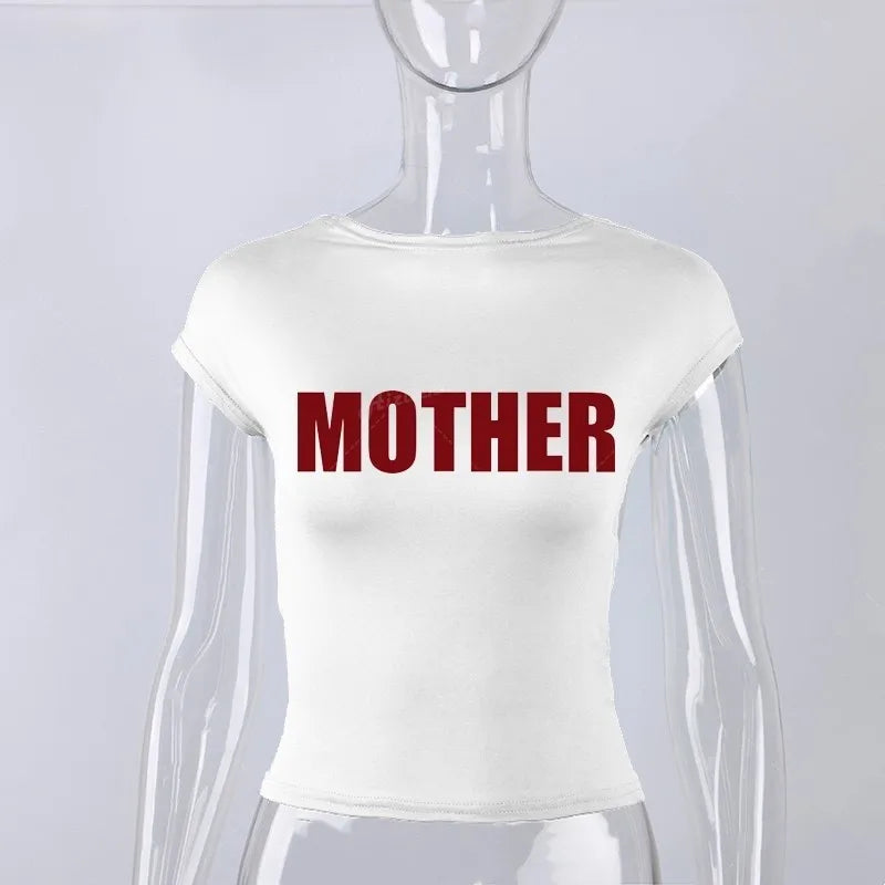 Joskaa Letter Printed Y2K T-Shirts Women Hipster Sexy O-Neck Short Sleeve Slim Crop Tops 2025 Summer Graphic Tees Streetwear