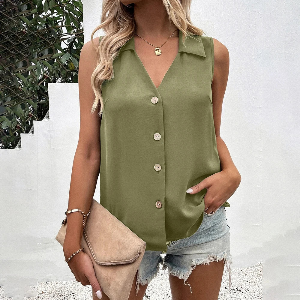 New Chiffon Vest Lady Shirt Summer Sexy Blouse Tops for Women Clothing Korean Tank Pullover Female Casual Slim T-shirt Tee green