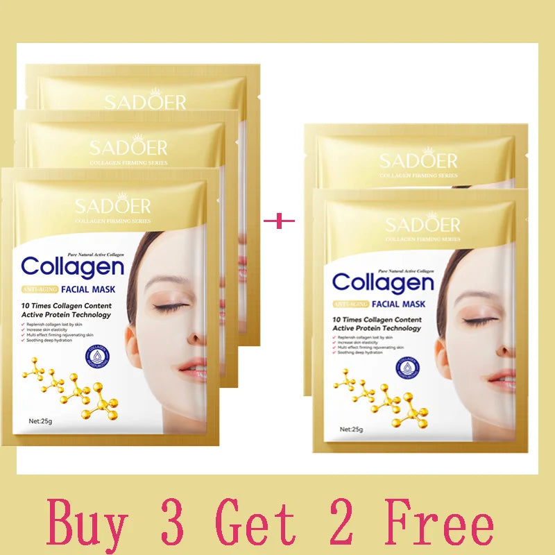 10PCS Collagen Anti Wrinkle Facial Mask Anti Aging Fade Fine Lines Firm Skin Moisturizing Brightening SkinCare Korean Cosmetics Buy 3 get 2 free