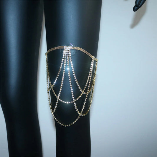 1pc Rhinestone Elasticity Sexy Leg Thigh Chain Body Jewelry for Women Night Club Crystal Leg Body Chain Accessories Gift