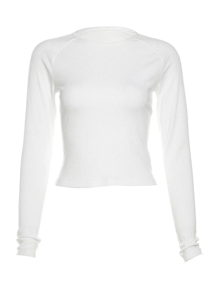 Y2K T Shirts Vintage Women O-neck Tee Long Sleeve Grunge Print Casual Crop Tops Female Graphic Korean Fashion Crop Tops EMO