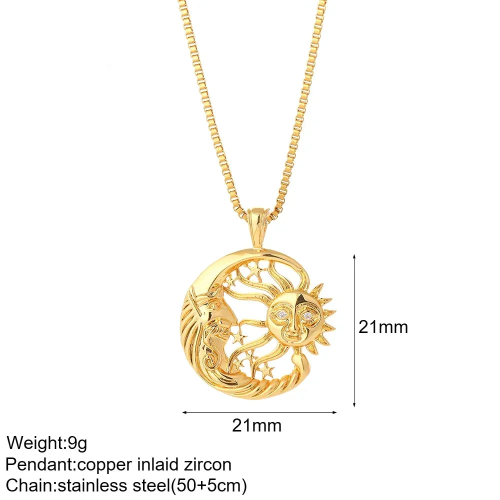 Heart Evil Blue Eye Sun Necklace for Women Cute Dog Bee Elephant Gold Color Pendant Woman's Collars Long Stainless Steel Chains NK008G4AC210025G3