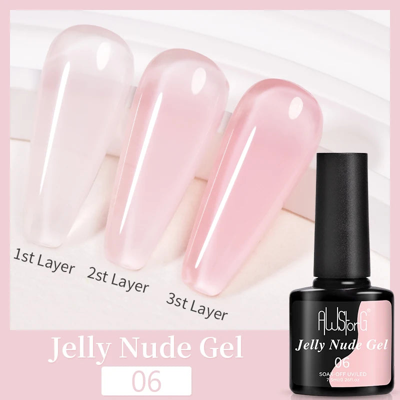 AWStorG15ml 2 IN 1 Crystal Top Coat Transparent Soak Off UV LED Nails Art Manicure Gel Nail Polish Varnishes Primer Function Gel Jelly Nude 06