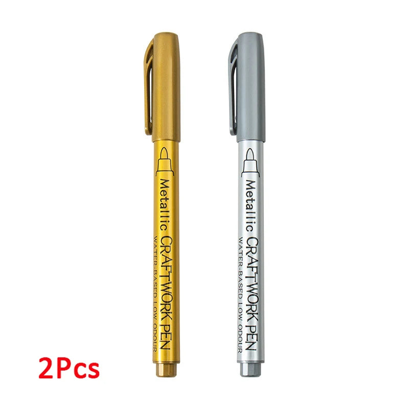 1-4Pcs Metallic Waterproof Permanent Marker Pens for DIY Epoxy Resin Mold Gold Silver Color Drawing Supplies Craft Marker Pen Gold-Silver