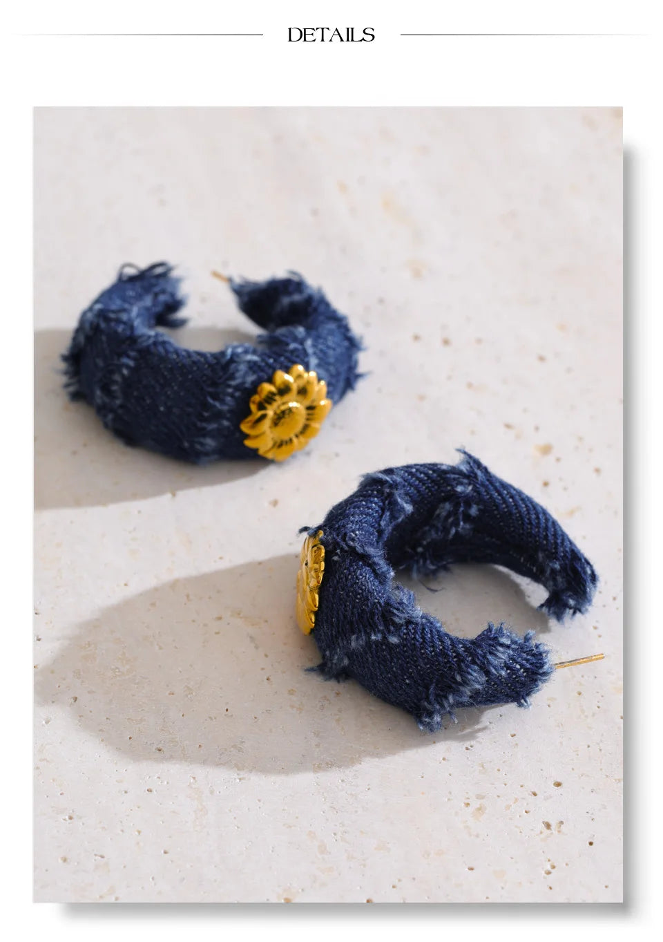 Yhpup Creative Blue Denim Flower C Shape Hoop Earrings Women Stainless Steel Popular Jewelry Autumn & Winter New 2025 Wholesale