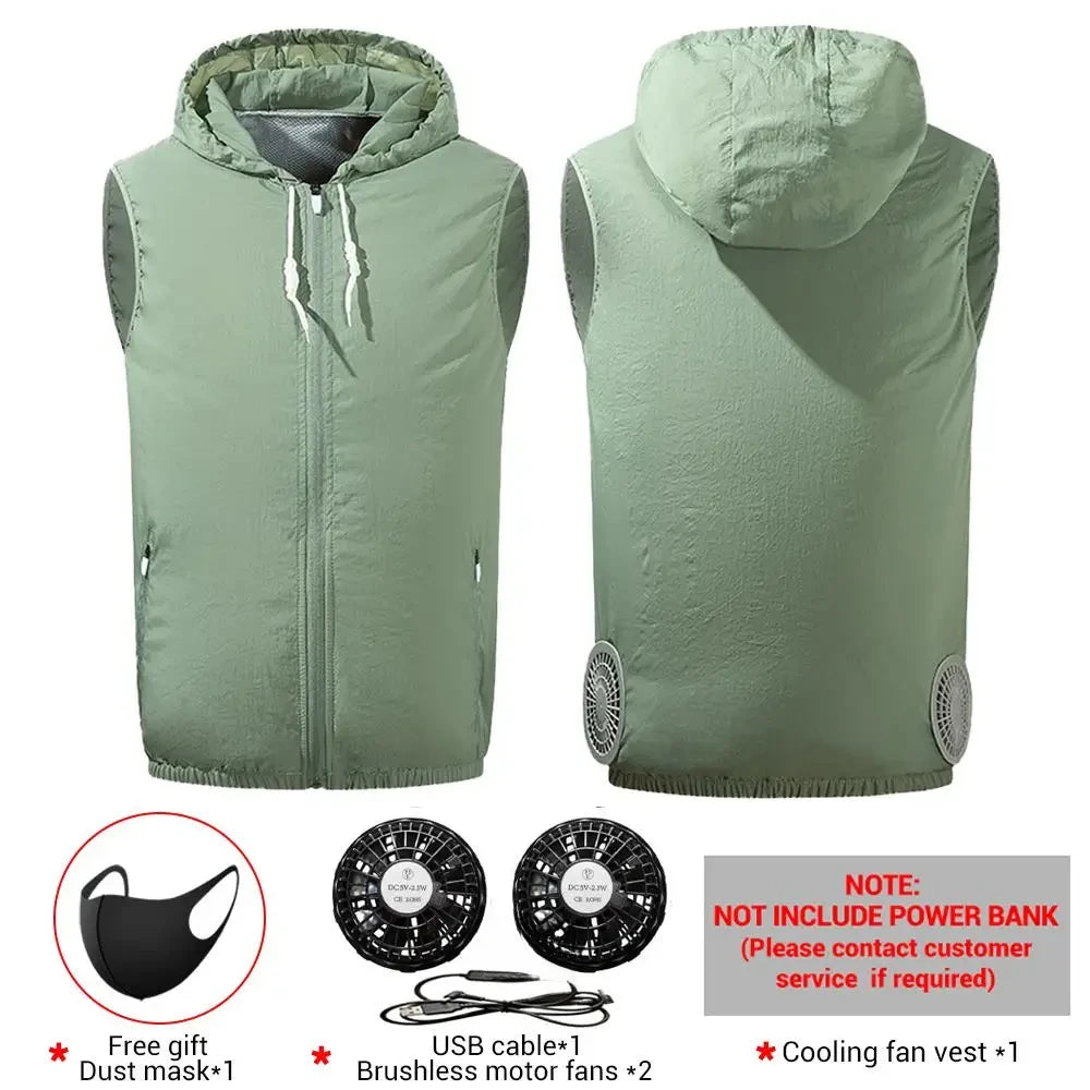 Summer air conditioning clothes men's short sleeve work clothes charging refrigeration anti-heat cooling fan sunscreen clothes 2923-Military green