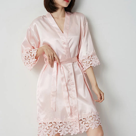Wedding Embroidery Bride Bridesmaid Kimono Dresses Lace Gown Sexy Women Robes Home Gown Bathrobe Short Night Shirts Sleepwear1PC