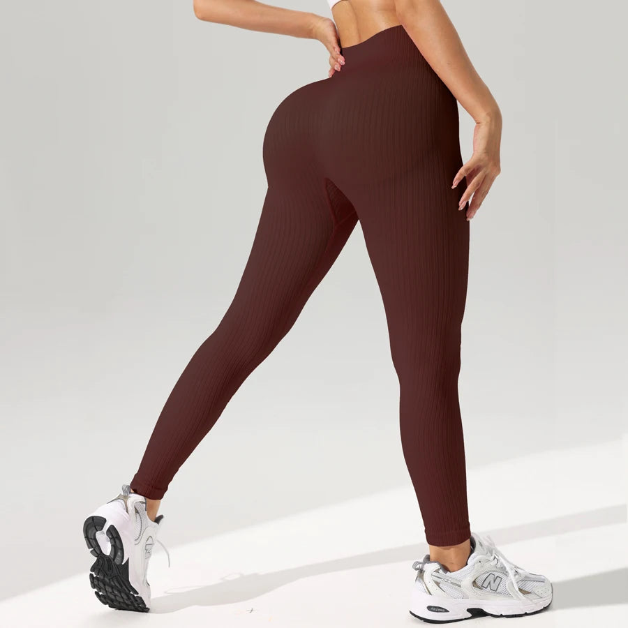 Women Sports Leggings Seamless Yoga Pants w/Tummy Control Sportswear Woman Gym Leggings Women's Trousers Fitness Female Clothing Coffee Brown