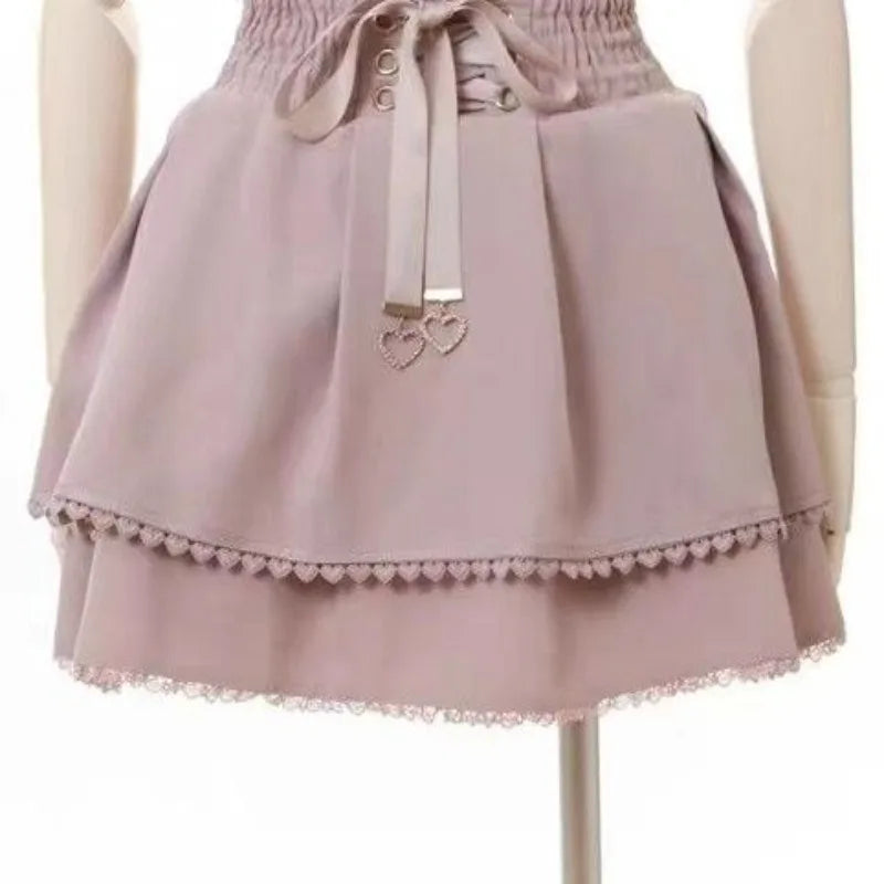 Y2k Skirts for Women High Waist A-line Jupe Fashion Japanese Summer Cute Saia 2025 Faldas Mujer De Moda Bow Sweet Mini Skirt