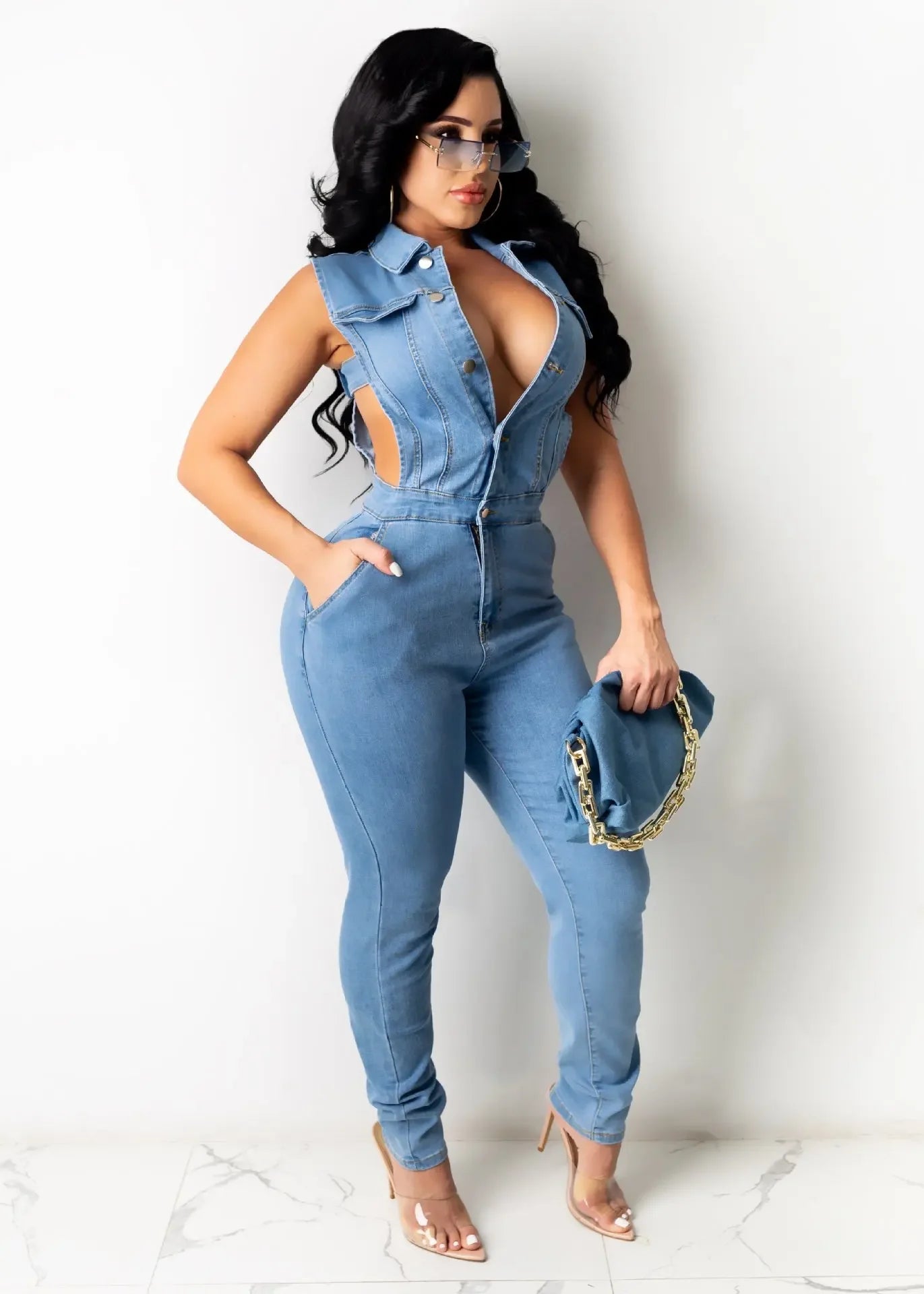 Hollow Denim Ankle Length Pants Women Overalls Spliced Washed Pencil Jeans Vintage Skinny Jean One Piece Button Sexy 2025