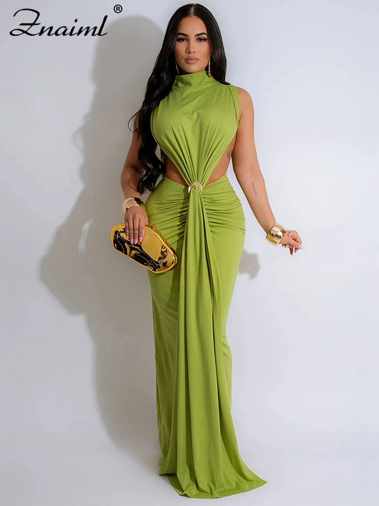 Znaiml Summer Elegant Evening Dress Women Sexy Green Side Cut Out Off Shoulder Sleeveless Fashion Birthday Prom Party Vestidos