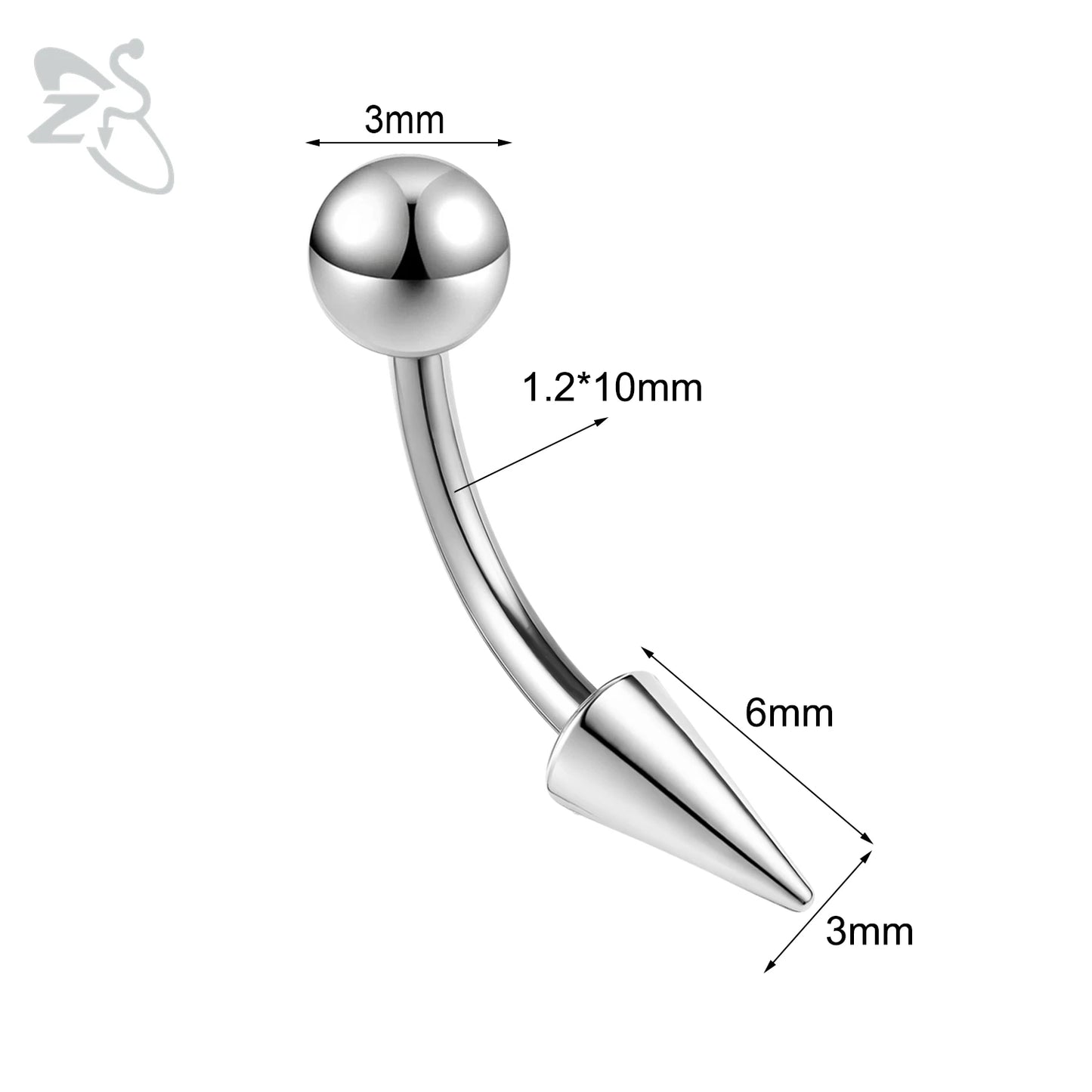ZS 1 PC 16G Stainelss Steel Eyebrow Ring For Men Women Long Spike Curved Nose Bridge Piercing 3 Colors Cone Lip Labret Piercings Style 3 10X3X6MM