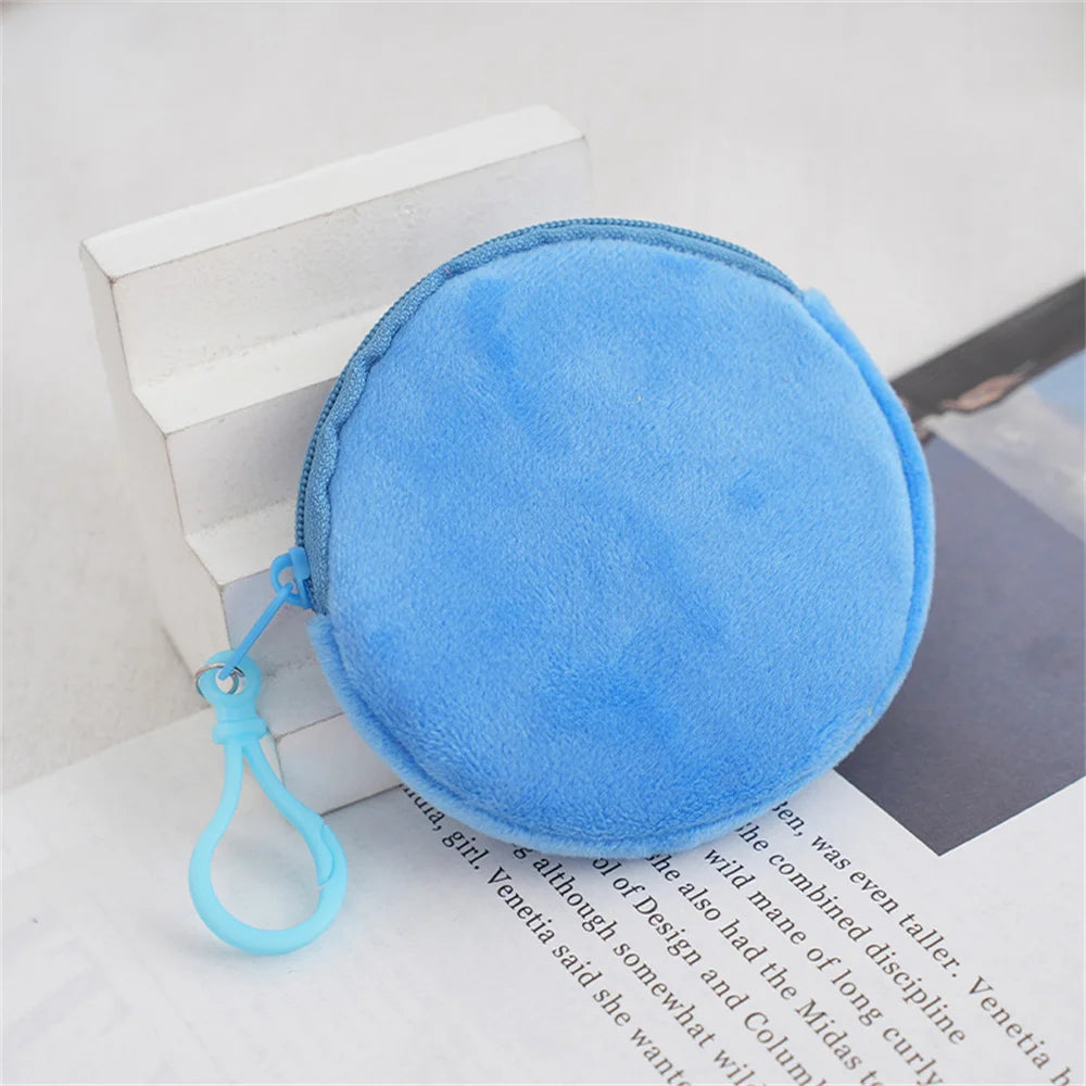 Solid Plush Round Coin Purse Women's Cute Wallet ID Card Bag Keychain Minimalist Coin Bag Kawaii Wallets for Women Gift Sky blue