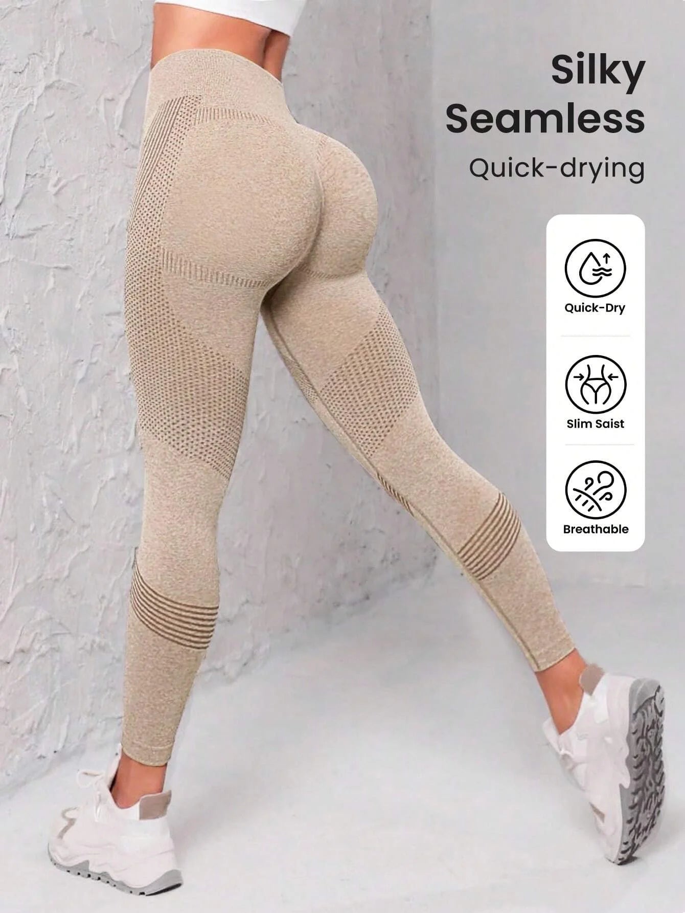 Seamless Wide Waistband Sports Leggings khaki