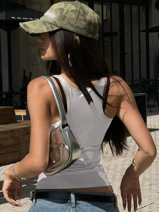 Summer New Solid Colour Slim Tank Top One-Piece Lace-Up Square Neck Sleeveless Y2k Tops Fashion Sexy Casual Women Clothing