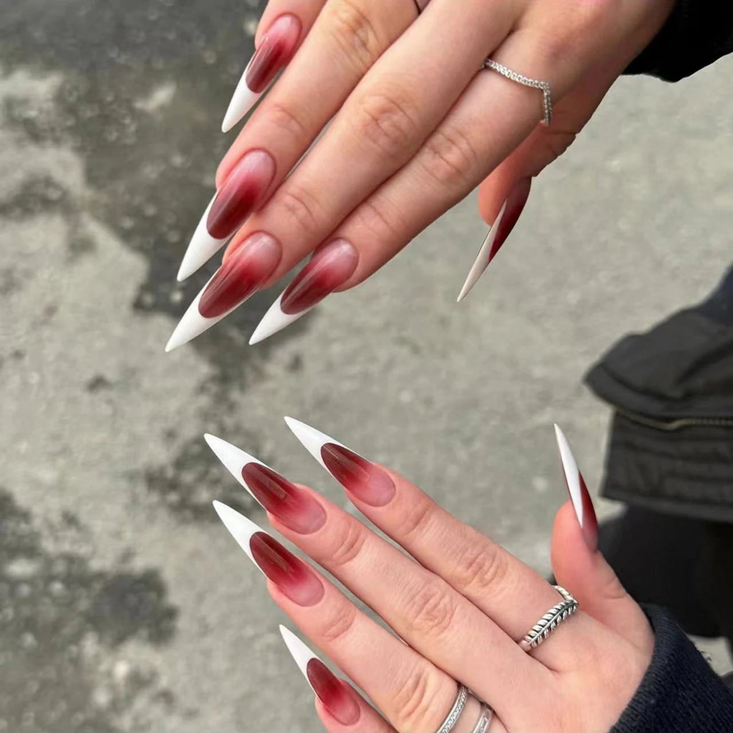 24pcs Glossy Black Fake Nails Set Press On Nail Tips Solid Color Long Stiletto Removable Artificial Nails Decoration Nail Art style7