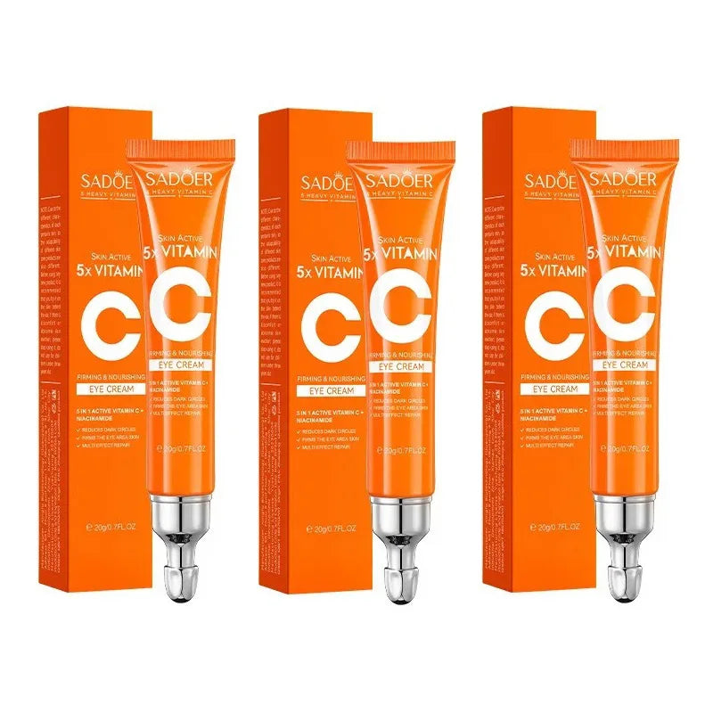 SADOER Vitamin C Eye Cream Anti Dark Circles Eyes Bags Remover Moisturizing Brightening Firming Skin Care Products for Eyes 3pcs