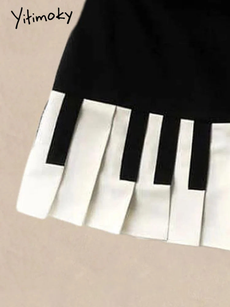 Yitimoky 2025 Spring Spliced Women Short Skirt Y2k Slim Design Harajuku Mini Skirt Female Empire Korea Style Chic Piano Skirt