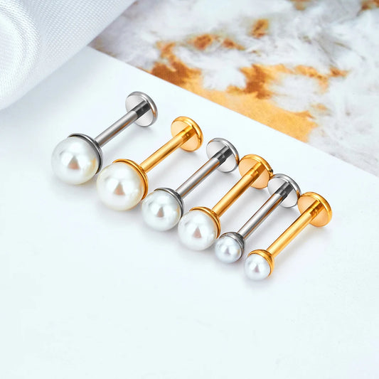 ASTM F136 Titanium 16G Bowl shaped Pearl Earring Helix Tragus Cartilage Stud Earlobe Lip Piercing Jewelry