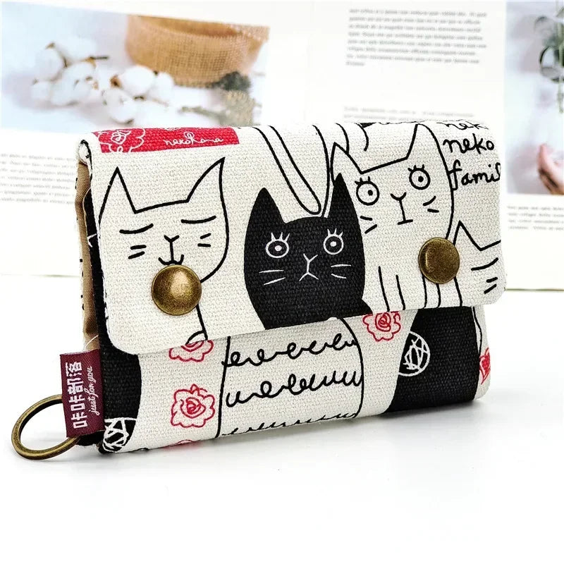 1pcs New Canvas Cartoon Totoro Cat Printed Flower Dog Women Short Wallet Cute Mini Money Key Bag Coin Pocket Purse for Children CT