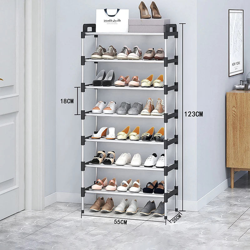 3-7Floor Simple Shoe Rack Multi Layer Dustproof Household Doorstep Shoe Cabinet Storage Space Saving Assembly Of Small Shoe Rack Black Seven Layer