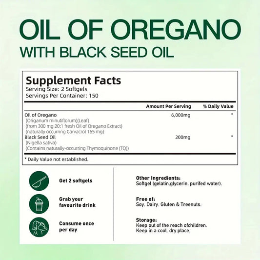 300 Capsules Oil Of Oregano with Black Seed Oil - Natural Antioxidants for Fitness Nutritional Support - Highly Effective - Badiee Stylez